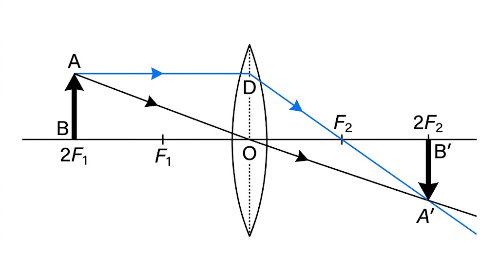 Fig. 5.33 Image formation by a convex lens for the object at 2F1
